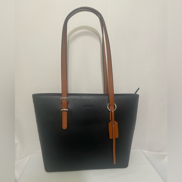 Westbronco NWOT black/brown vegan leather multi pocket tote work bag - Picture 1 of 13